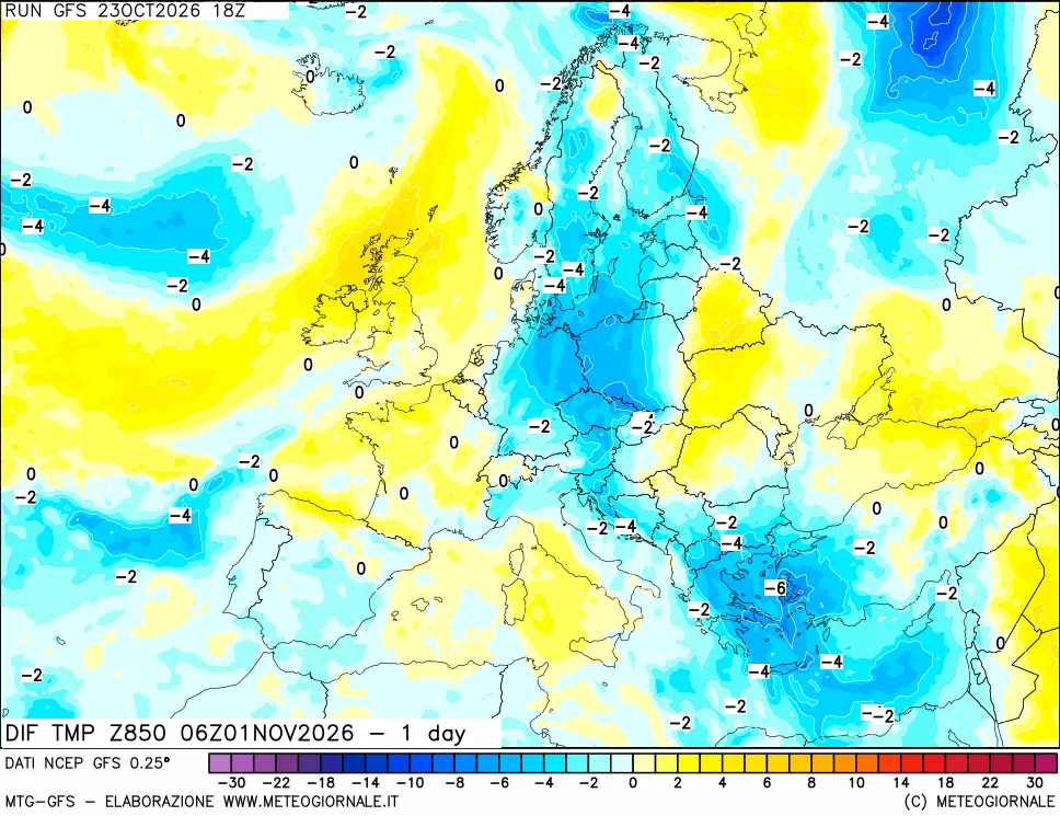 mappa 850 hPA Dif. Temp -24 ore