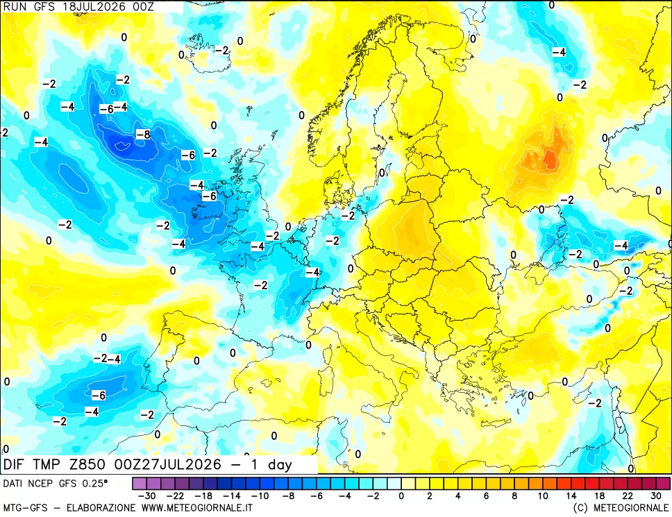 mappa 850 hPA Dif. Temp -24 ore