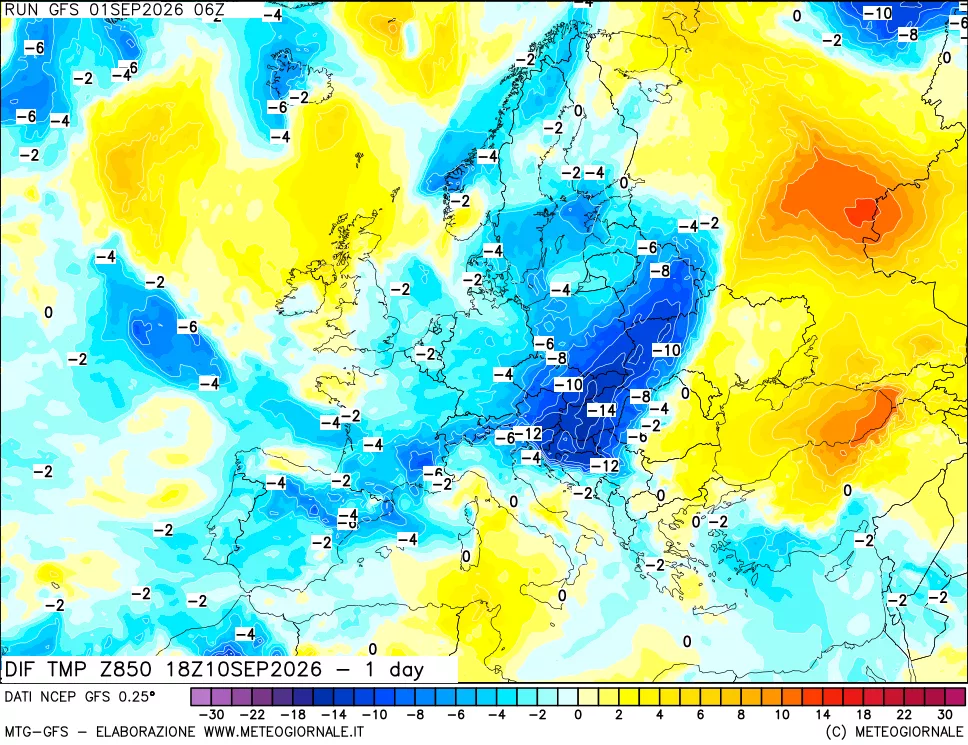 mappa 850 hPA Dif. Temp -24 ore