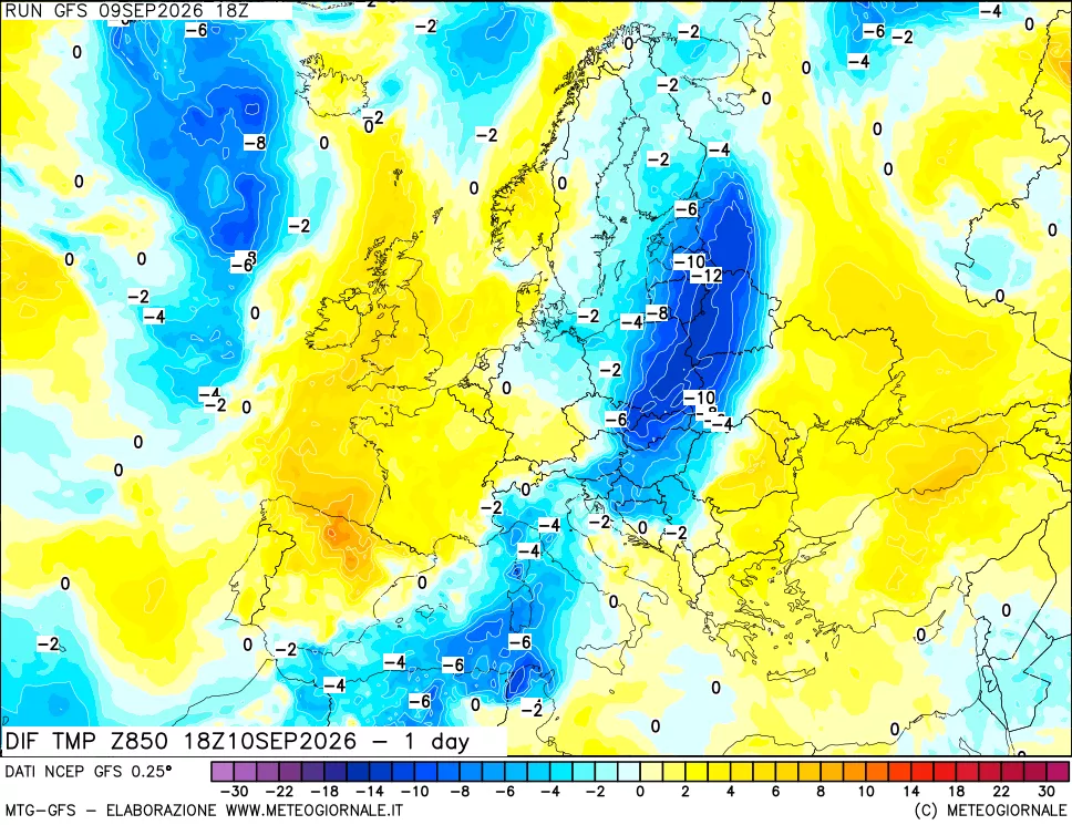 mappa 850 hPA Dif. Temp -24 ore