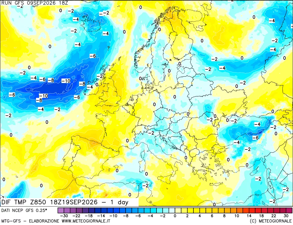 mappa 850 hPA Dif. Temp -24 ore