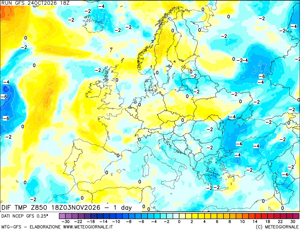 mappa 850 hPA Dif. Temp -24 ore