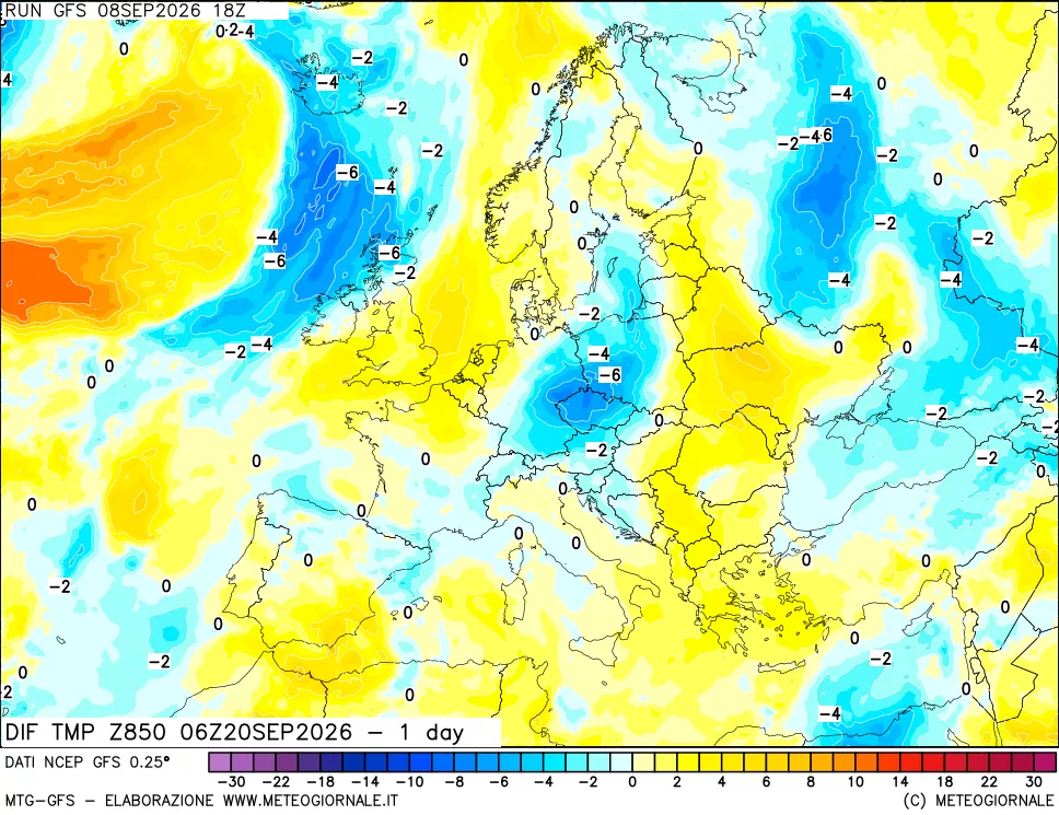 mappa 850 hPA Dif. Temp -24 ore