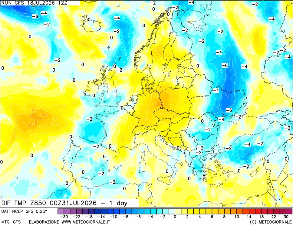mappa 850 hPA Dif. Temp -24 ore