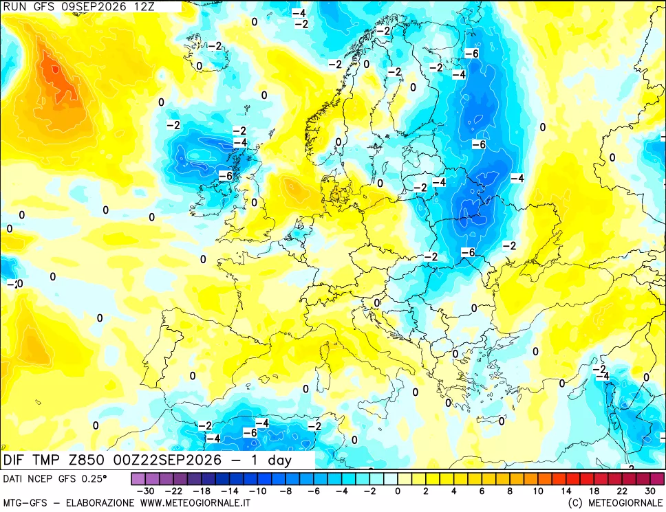 mappa 850 hPA Dif. Temp -24 ore