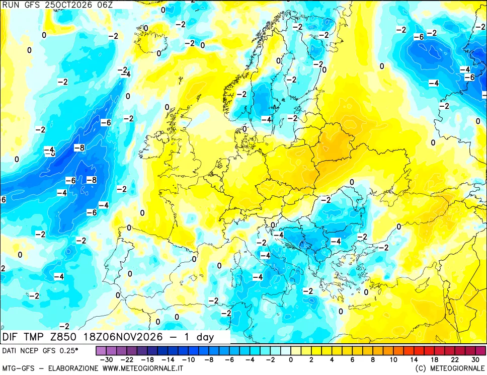 mappa 850 hPA Dif. Temp -24 ore