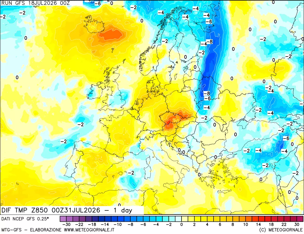 mappa 850 hPA Dif. Temp -24 ore