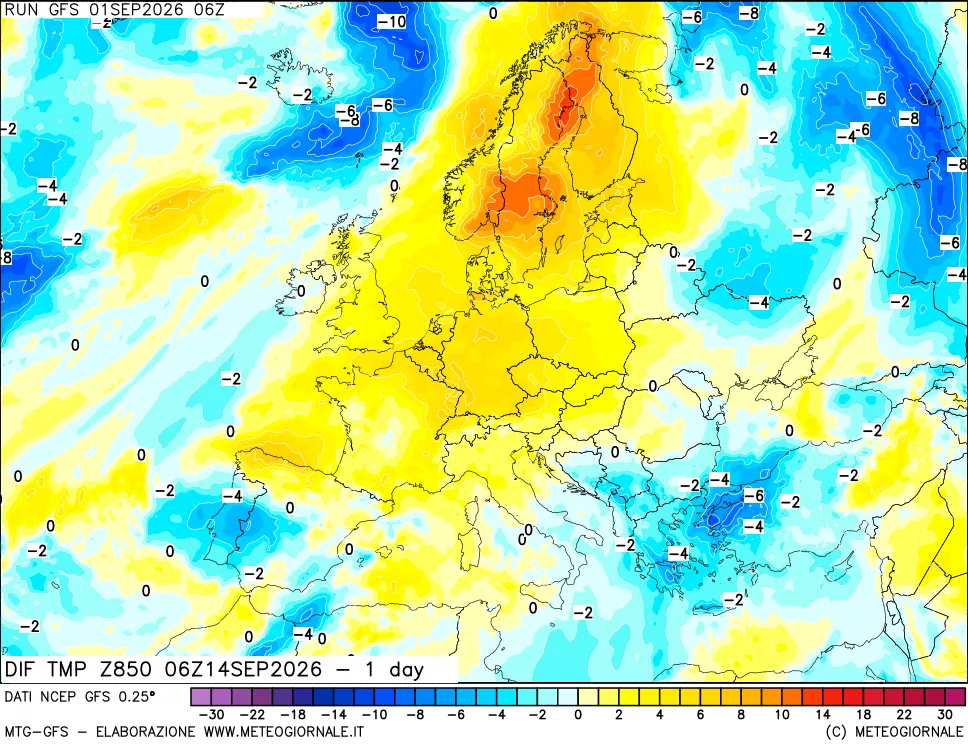 mappa 850 hPA Dif. Temp -24 ore