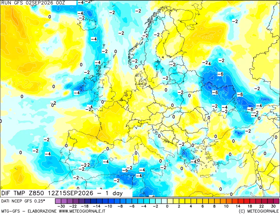 mappa 850 hPA Dif. Temp -24 ore