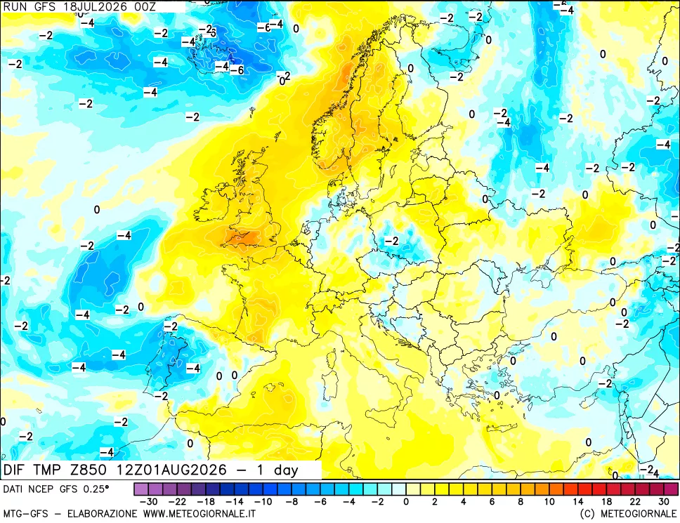mappa 850 hPA Dif. Temp -24 ore