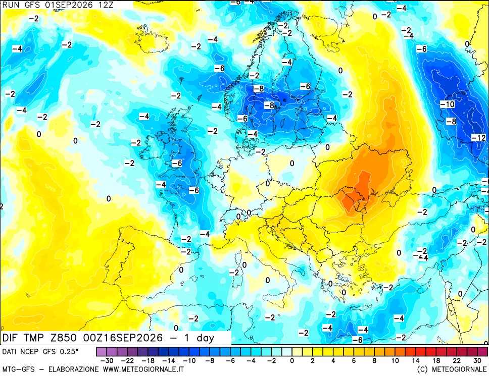 mappa 850 hPA Dif. Temp -24 ore