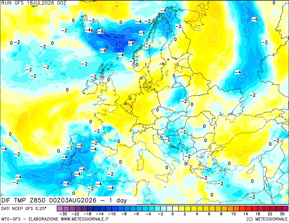 mappa 850 hPA Dif. Temp -24 ore