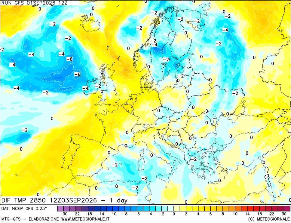 mappa 850 hPA Dif. Temp -24 ore