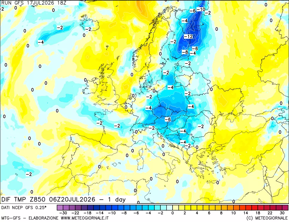mappa 850 hPA Dif. Temp -24 ore
