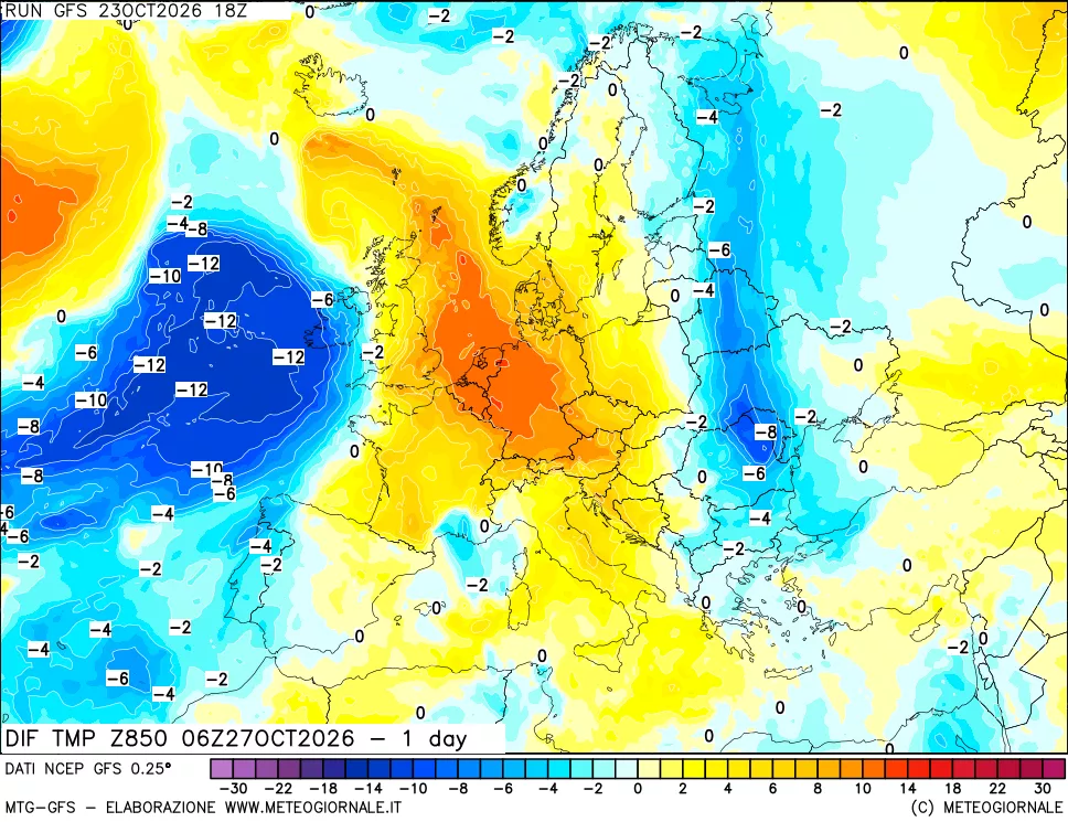 mappa 850 hPA Dif. Temp -24 ore