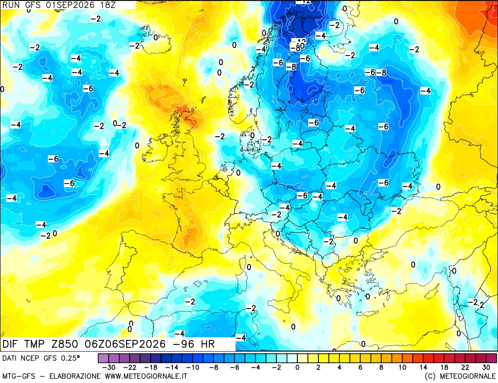 mappa 850 hPA Dif. Temp - Init