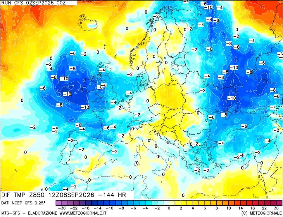 mappa 850 hPA Dif. Temp - Init
