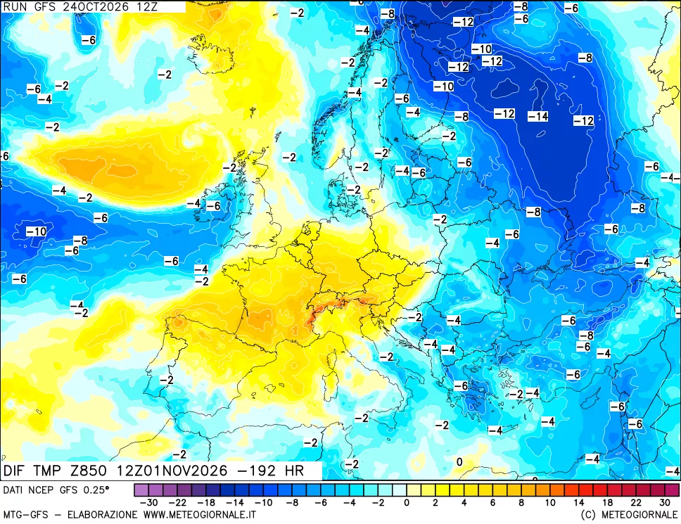 mappa 850 hPA Dif. Temp - Init