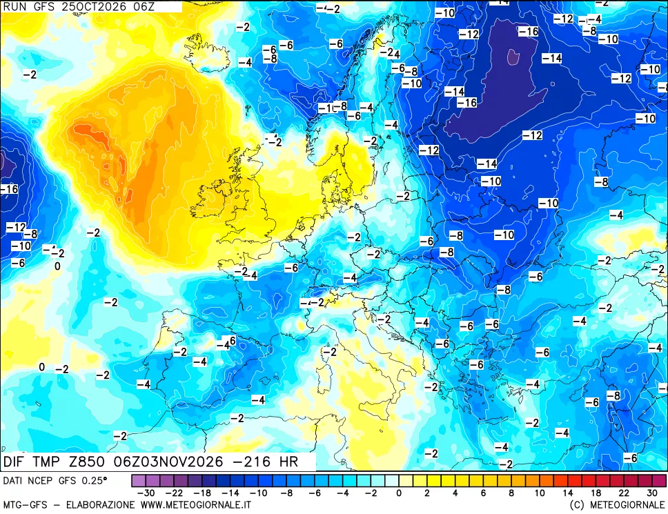 mappa 850 hPA Dif. Temp - Init