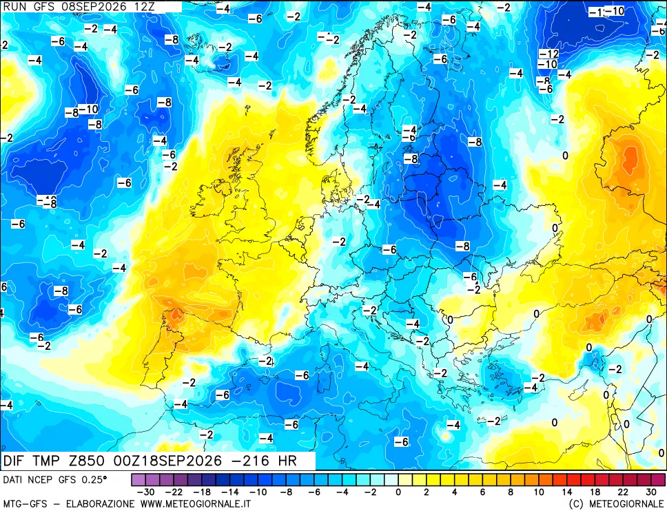 mappa 850 hPA Dif. Temp - Init