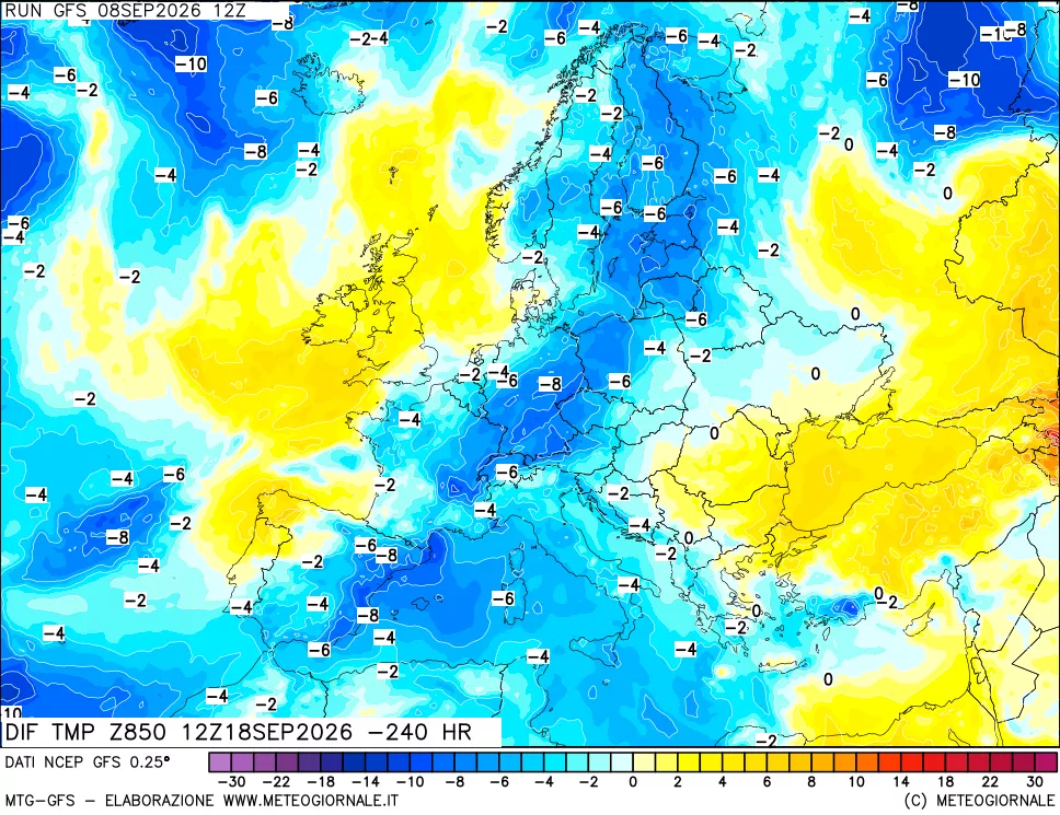 mappa 850 hPA Dif. Temp - Init