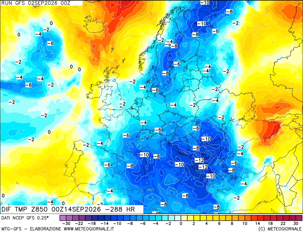 mappa 850 hPA Dif. Temp - Init