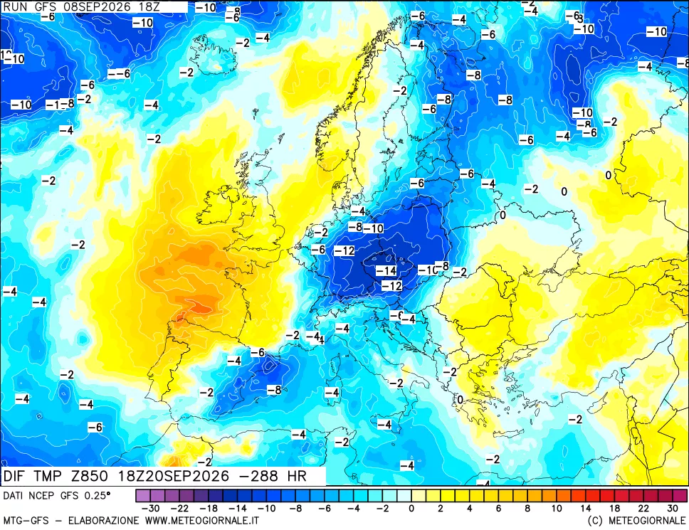 mappa 850 hPA Dif. Temp - Init