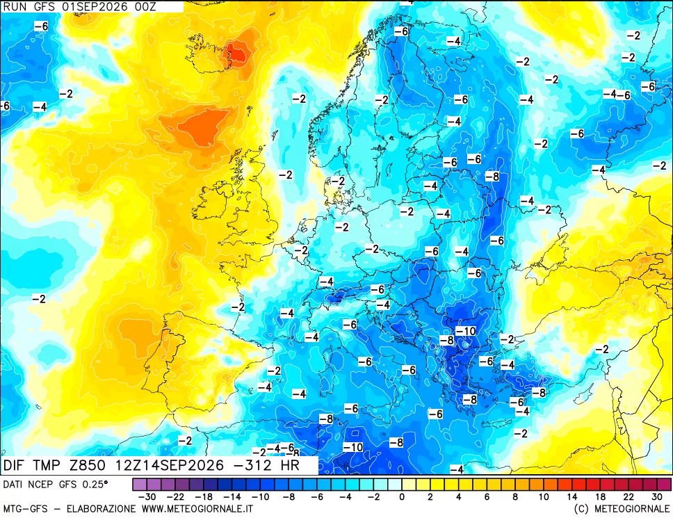 mappa 850 hPA Dif. Temp - Init