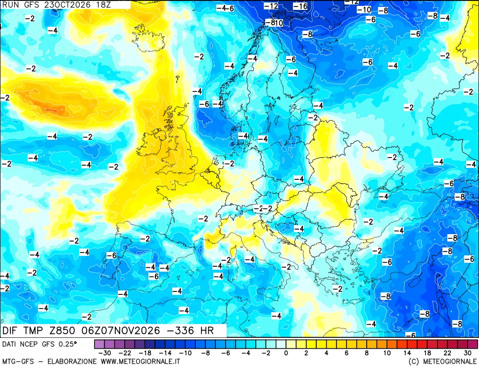 mappa 850 hPA Dif. Temp - Init