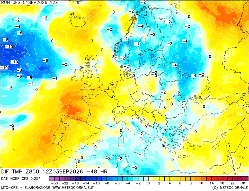 mappa 850 hPA Dif. Temp - Init