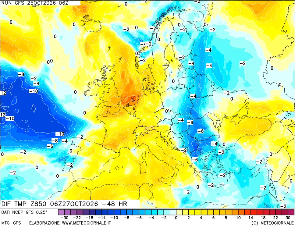 mappa 850 hPA Dif. Temp - Init