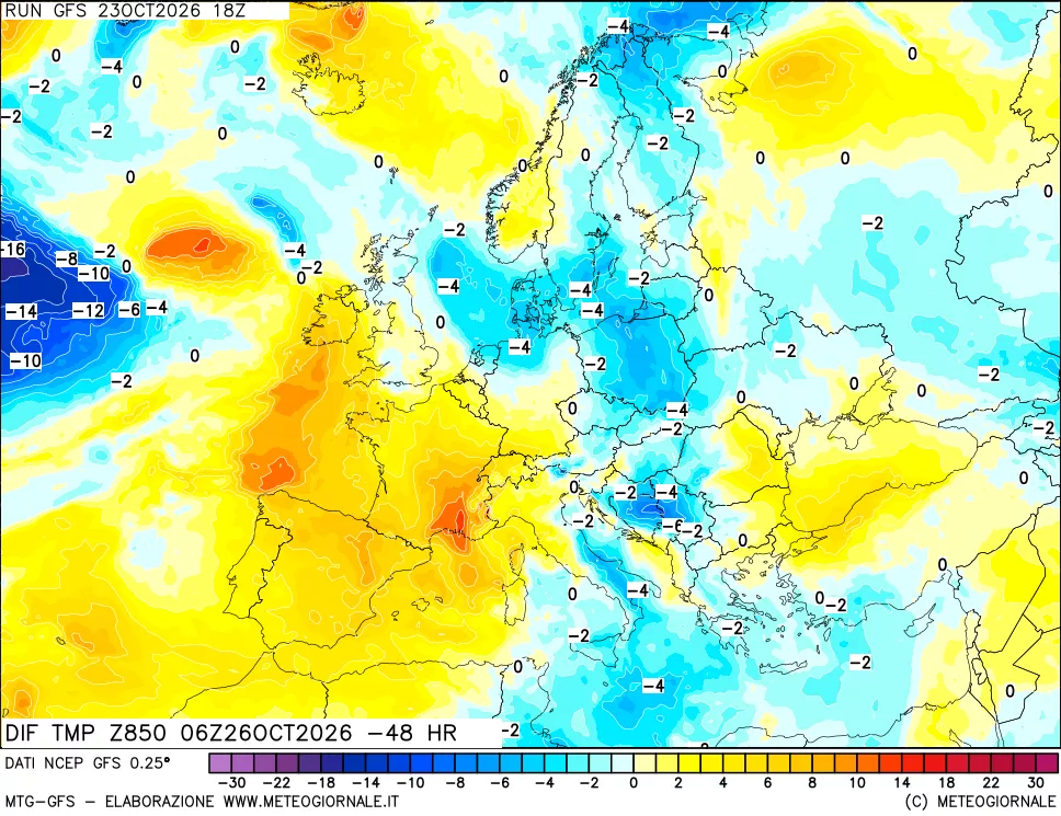 mappa 850 hPA Dif. Temp - Init