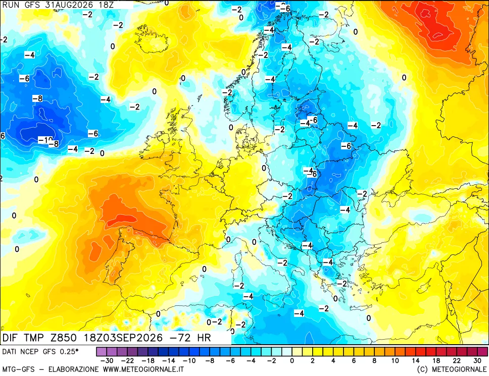 mappa 850 hPA Dif. Temp - Init