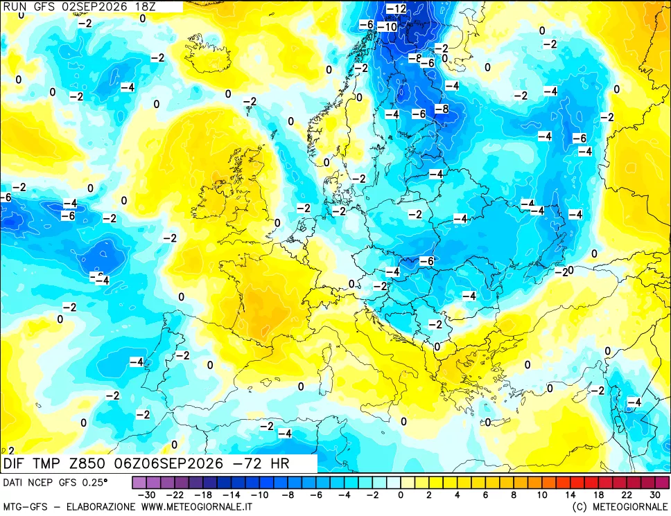 mappa 850 hPA Dif. Temp - Init
