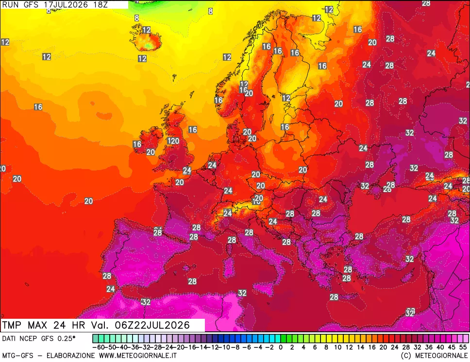 mappa Temperatura massima 24 ore