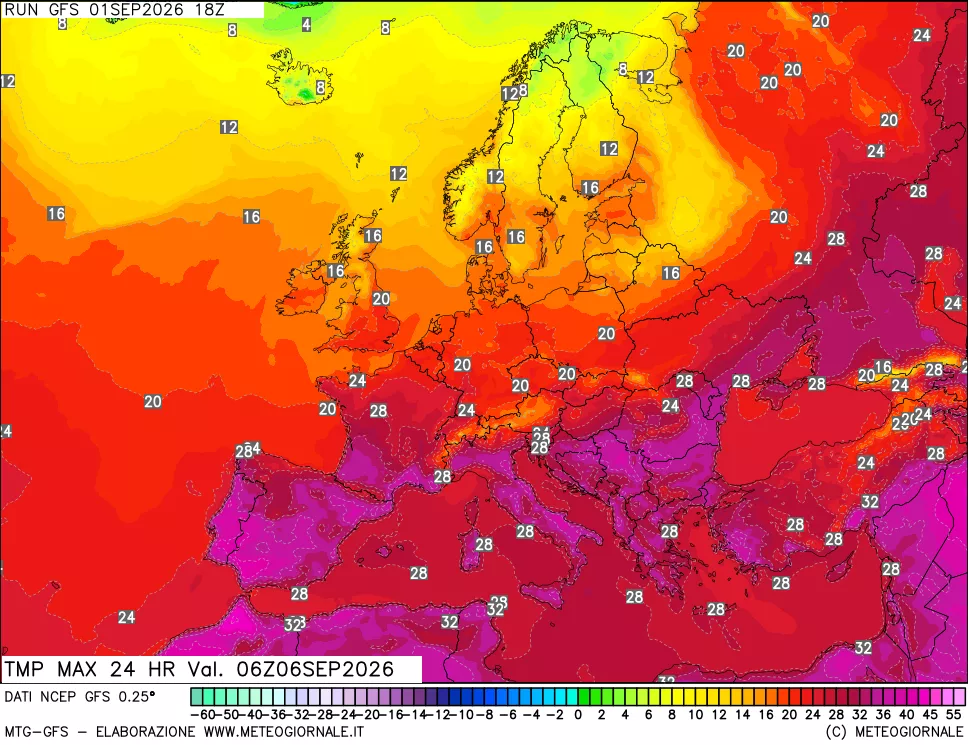 mappa Temperatura massima 24 ore