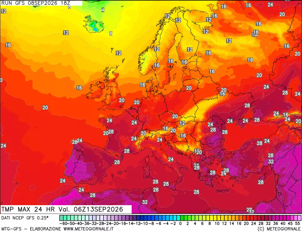 mappa Temperatura massima 24 ore