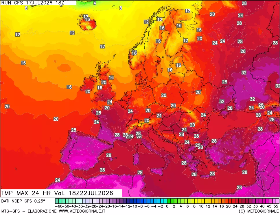 mappa Temperatura massima 24 ore