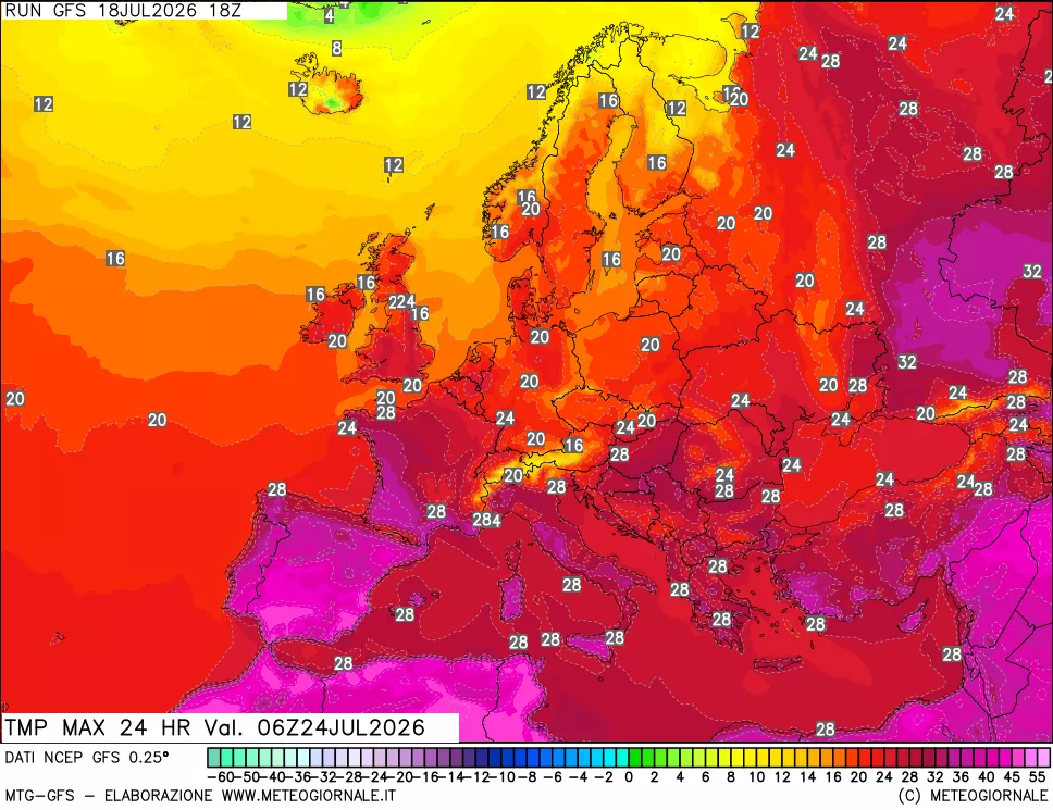 mappa Temperatura massima 24 ore