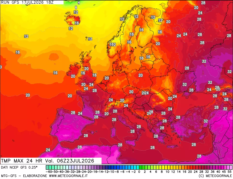 mappa Temperatura massima 24 ore