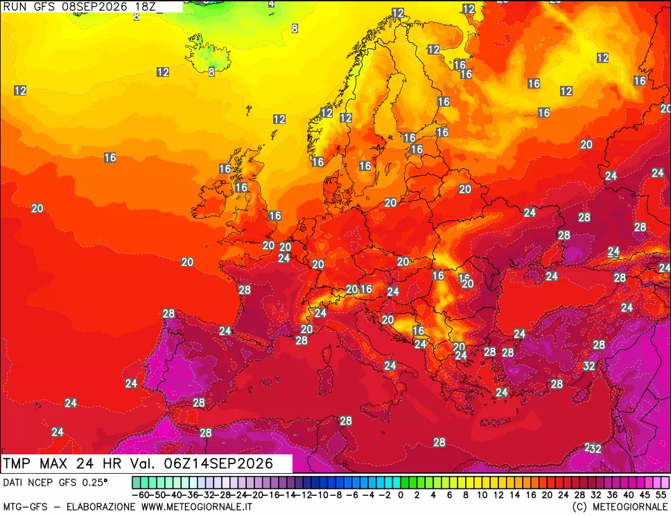 mappa Temperatura massima 24 ore