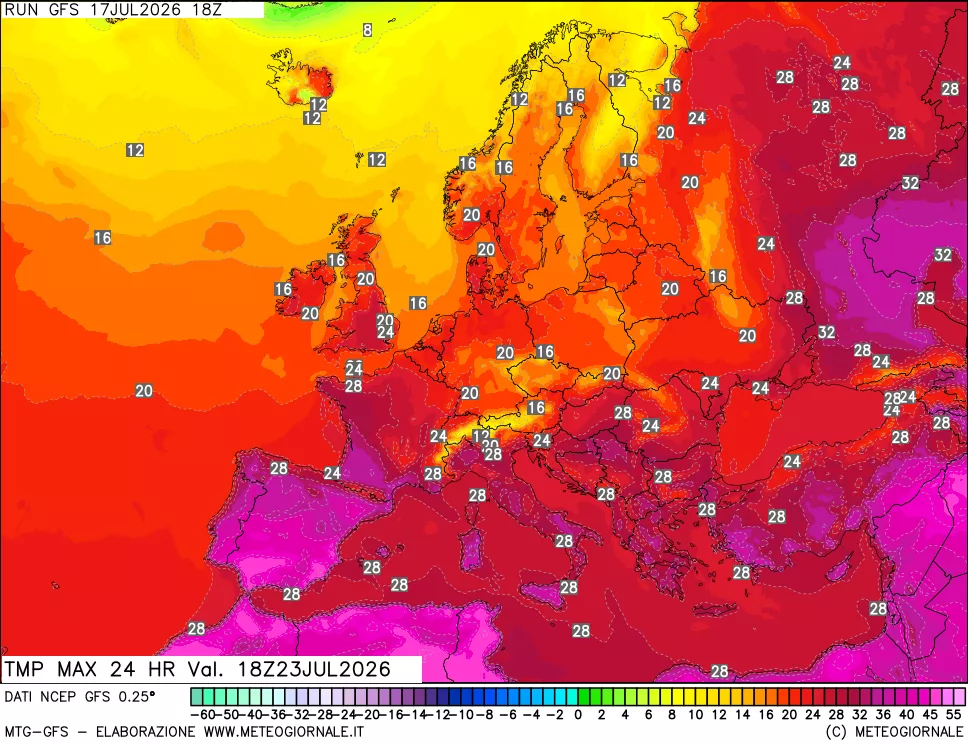 mappa Temperatura massima 24 ore