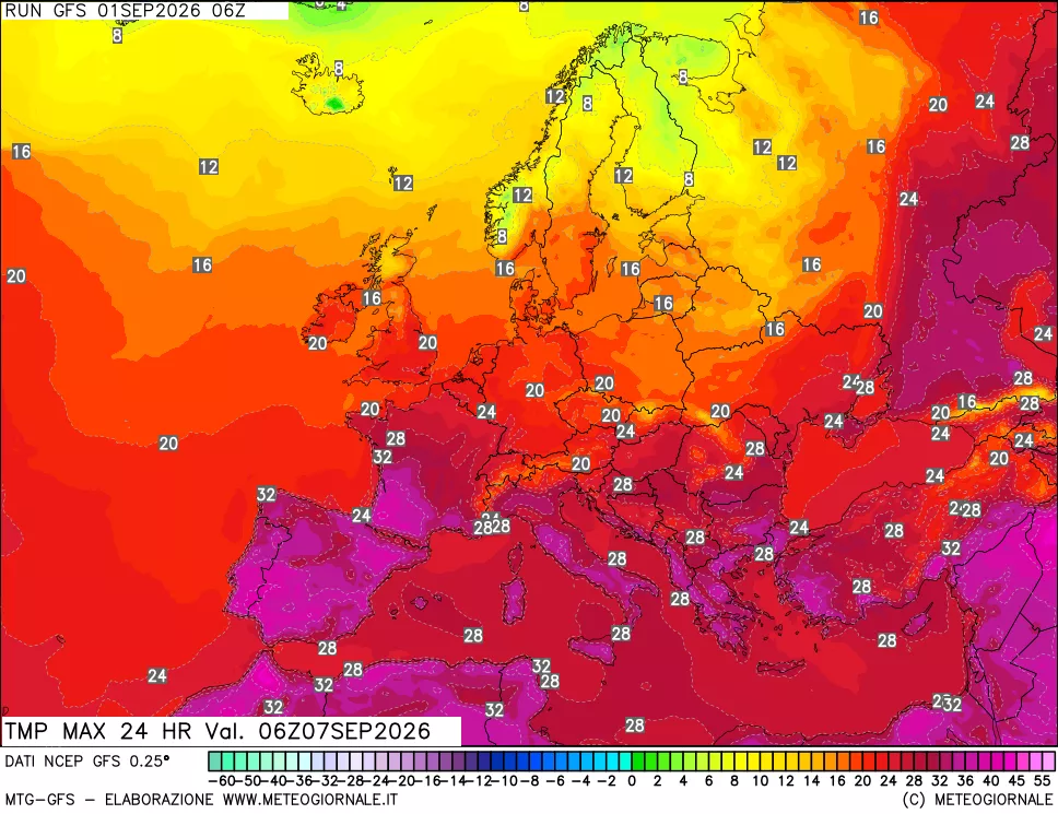 mappa Temperatura massima 24 ore