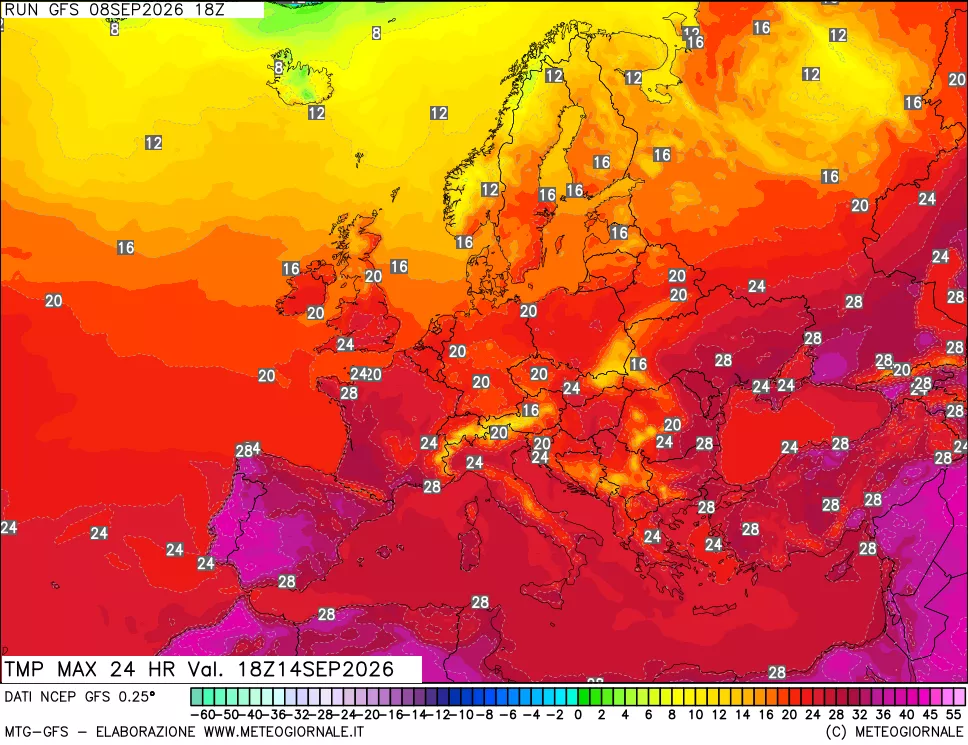 mappa Temperatura massima 24 ore