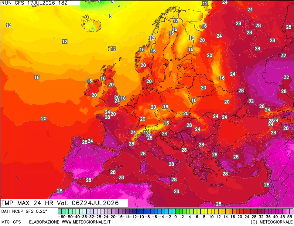 mappa Temperatura massima 24 ore