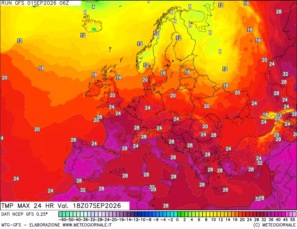 mappa Temperatura massima 24 ore
