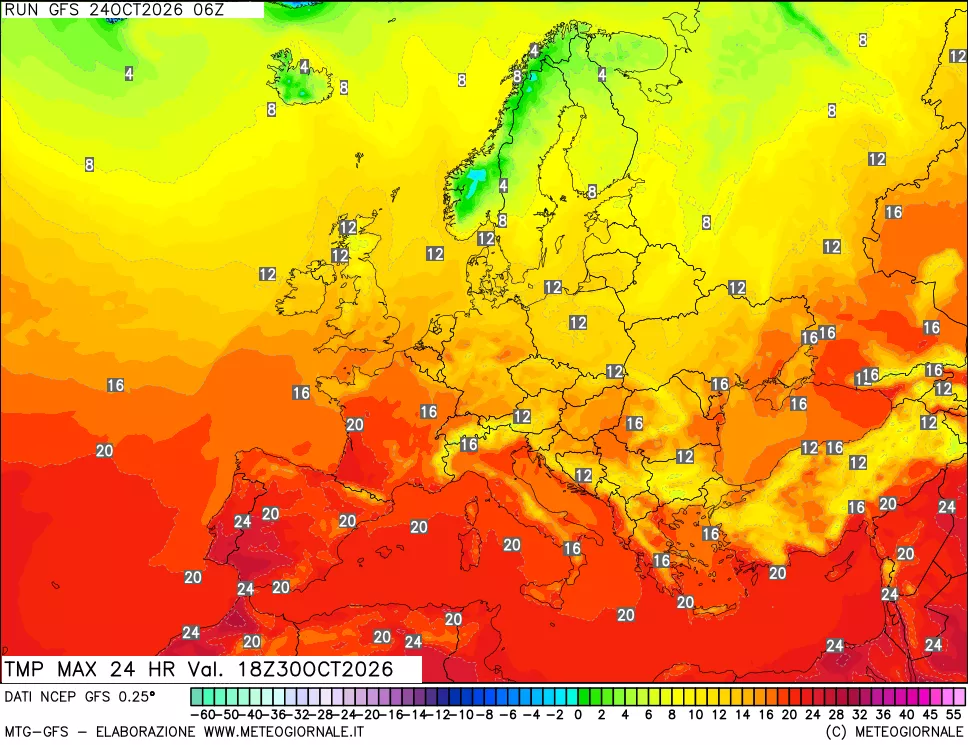 mappa Temperatura massima 24 ore