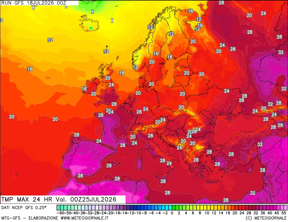 mappa Temperatura massima 24 ore