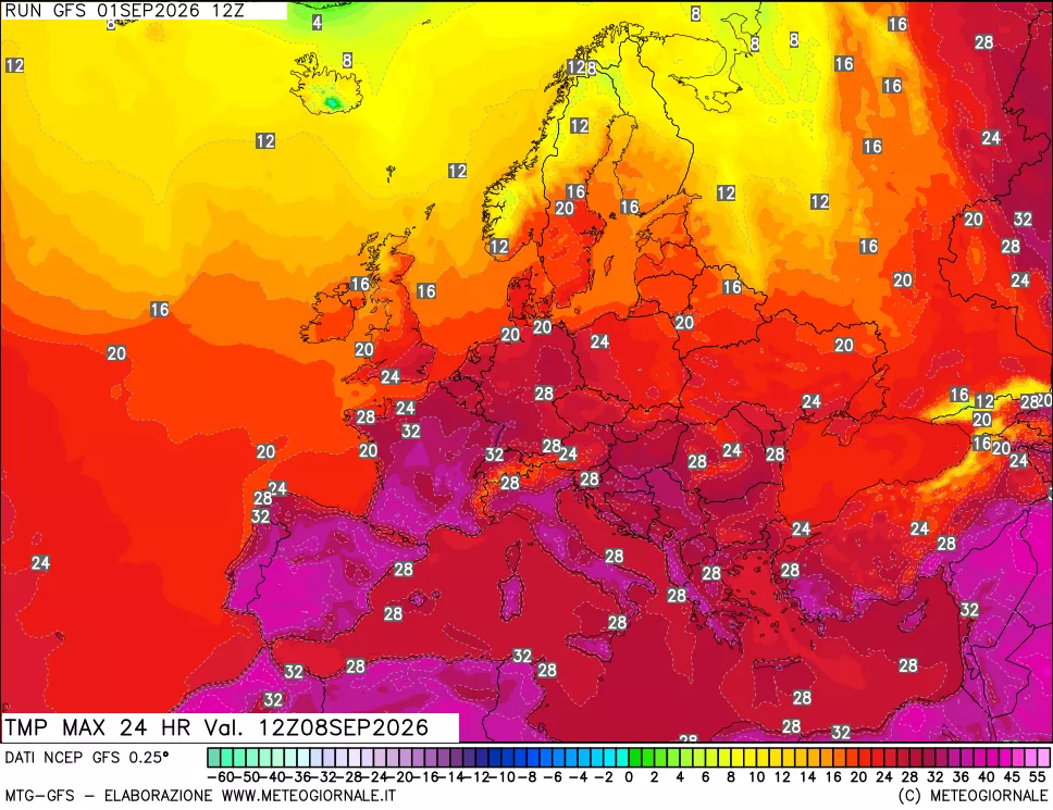 mappa Temperatura massima 24 ore