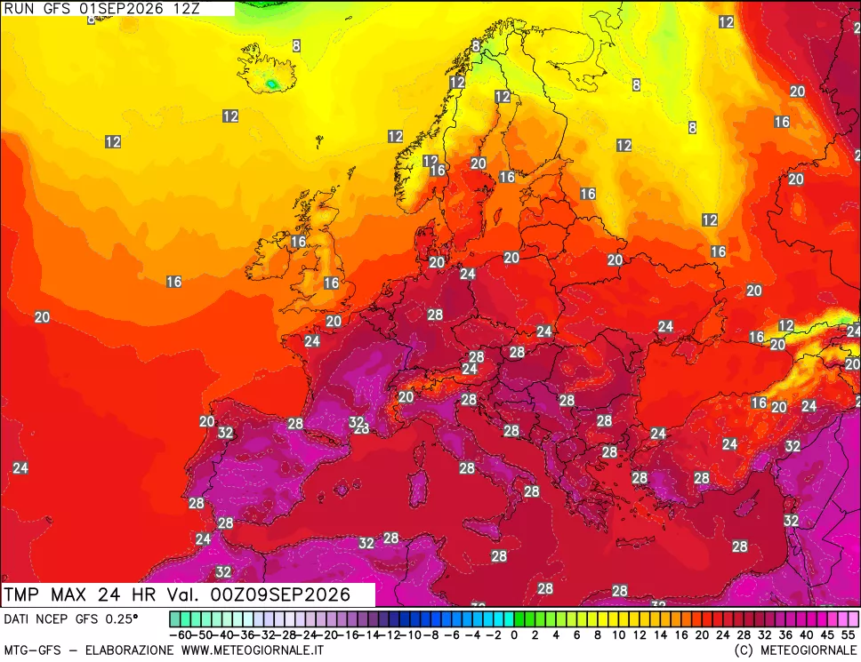 mappa Temperatura massima 24 ore